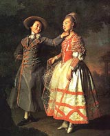 В эпоху рококо и мужчины и женщины приобретают кукольный облик. Картина Д. Г. Левицкого "Портрет Хованской и Хрущовой", 1773.