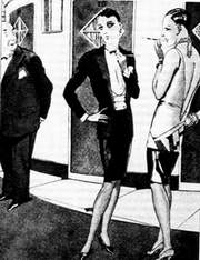 "Чего это старый осел так уставился? Он наверно никогда не видел женщин?" (немецкая карикатура на моду "гарсон", 1927 г.).