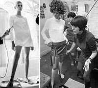 Слева: Твигги - супермодель 1960-х. Справа: Мэри Квант - изобретательница мини. 